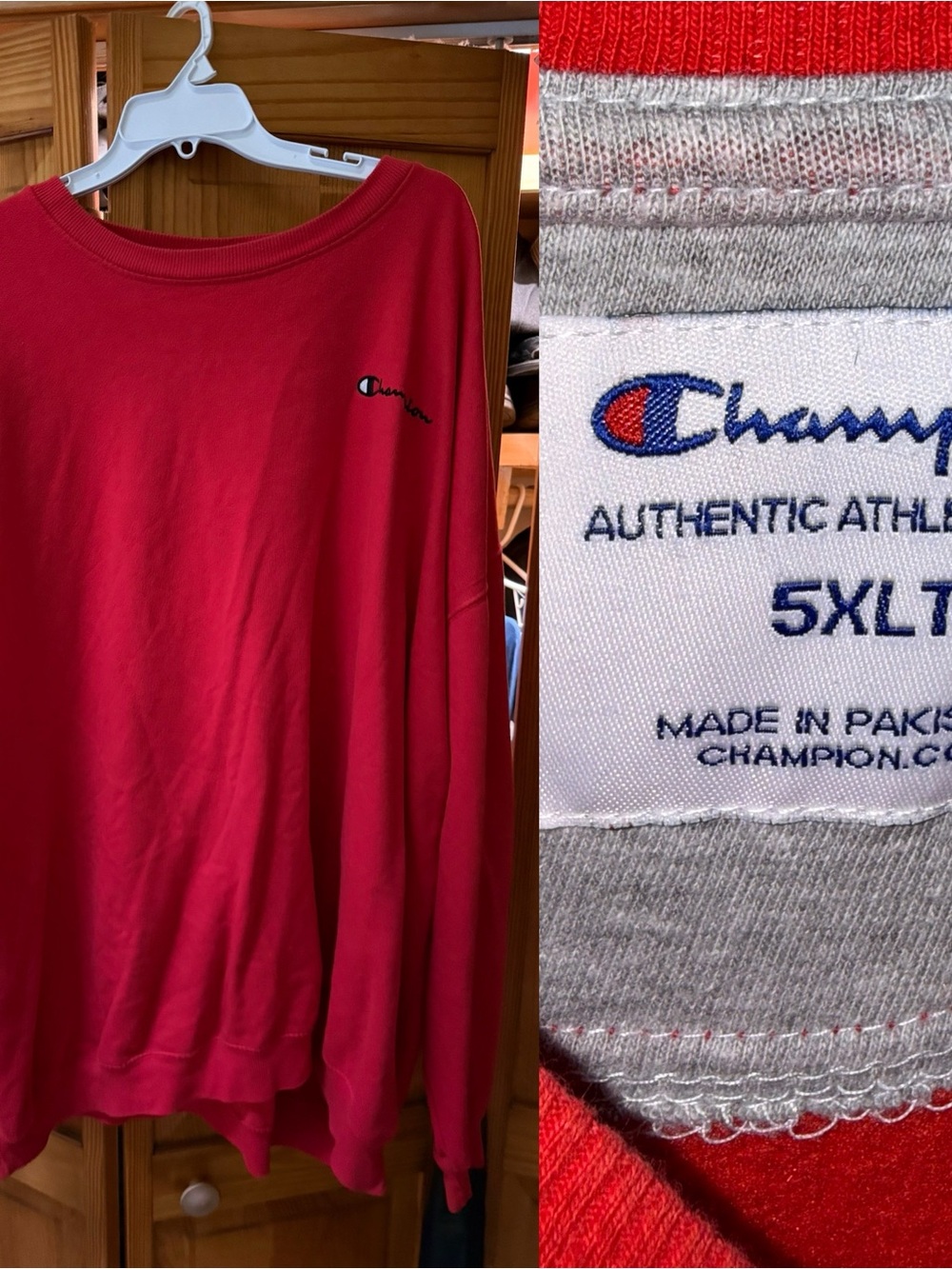 Champion Men's Red Crewneck Sweatshirt with Small Logo Big and Tall